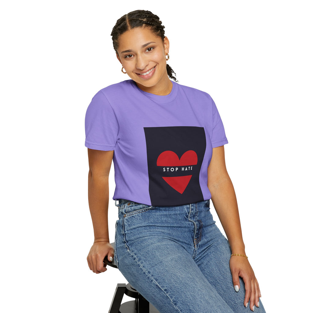 Stop Hate Heart T-Shirt — Red Heart Graphic Tee for Anti-Hate Awareness