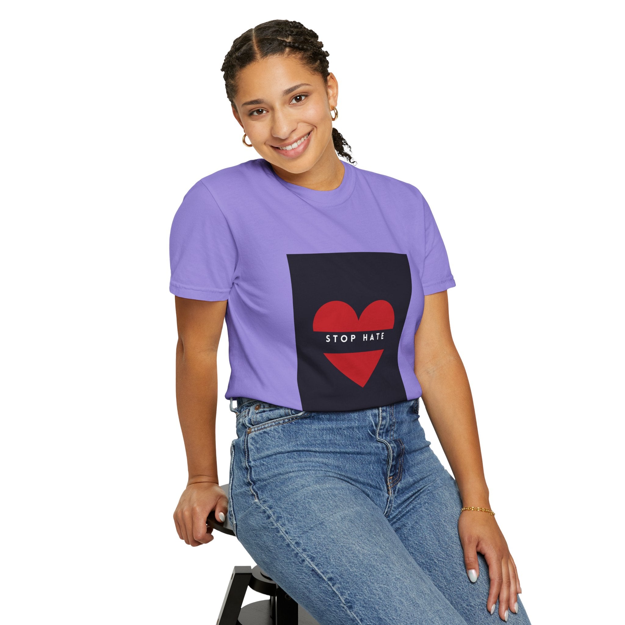 Stop Hate Heart T-Shirt — Red Heart Graphic Tee for Anti-Hate Awareness