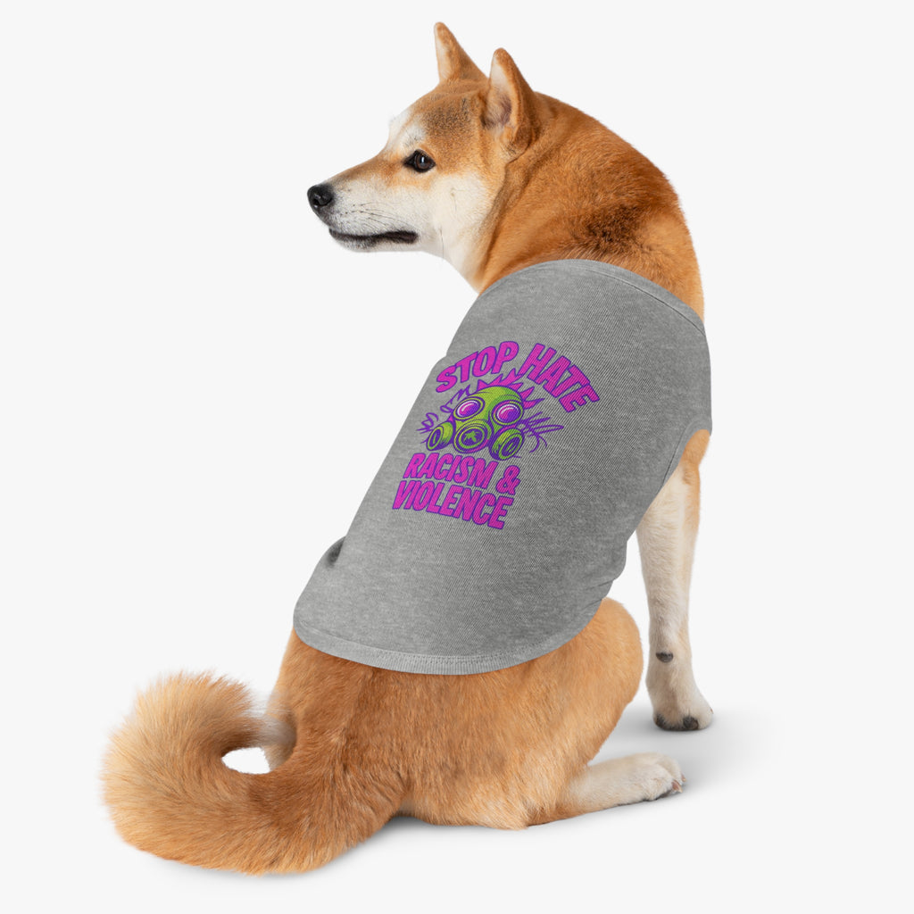 Pet Tank Top — "Stop Hate: Racism & Violence" Neon Gas Mask Anti-Racism Tee for Dogs