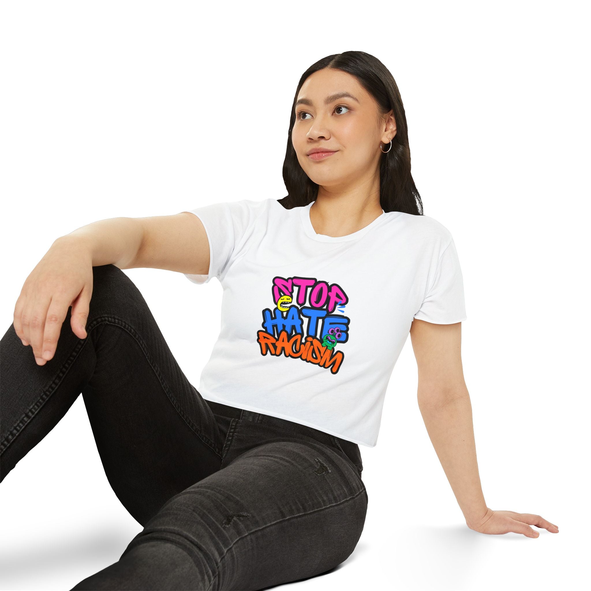 Crop Top — "Stop Hate Racism" Colorful Graffiti Festival Tee