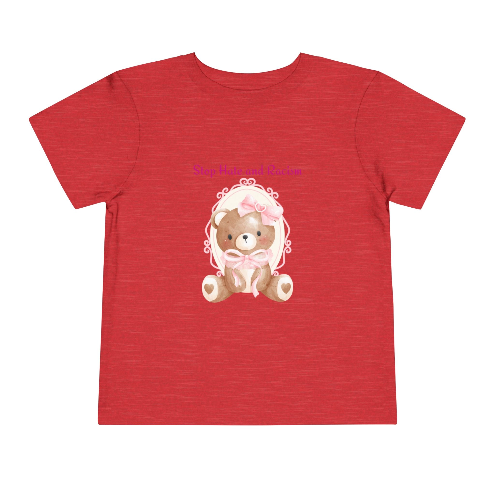 Toddler Tee – Pink Teddy "Stop Hate and Racism" Anti-Racism Kids Shirt