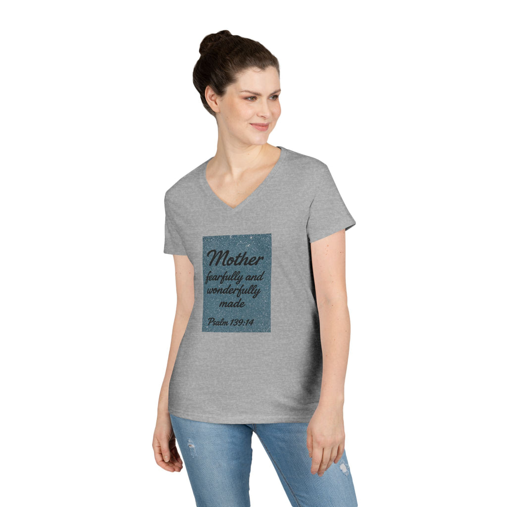 Mother 'Fearfully and Wonderfully Made' V‑Neck Tee — Psalm 139:14 Christian Mom Shirt