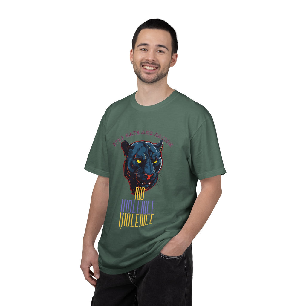 No Violence Panther T-Shirt — Graphic Animal Tee with 'No Violence' Text