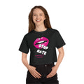 Cropped Graphic Tee — Pink Lips "No Racism or Violence" Statement Shirt