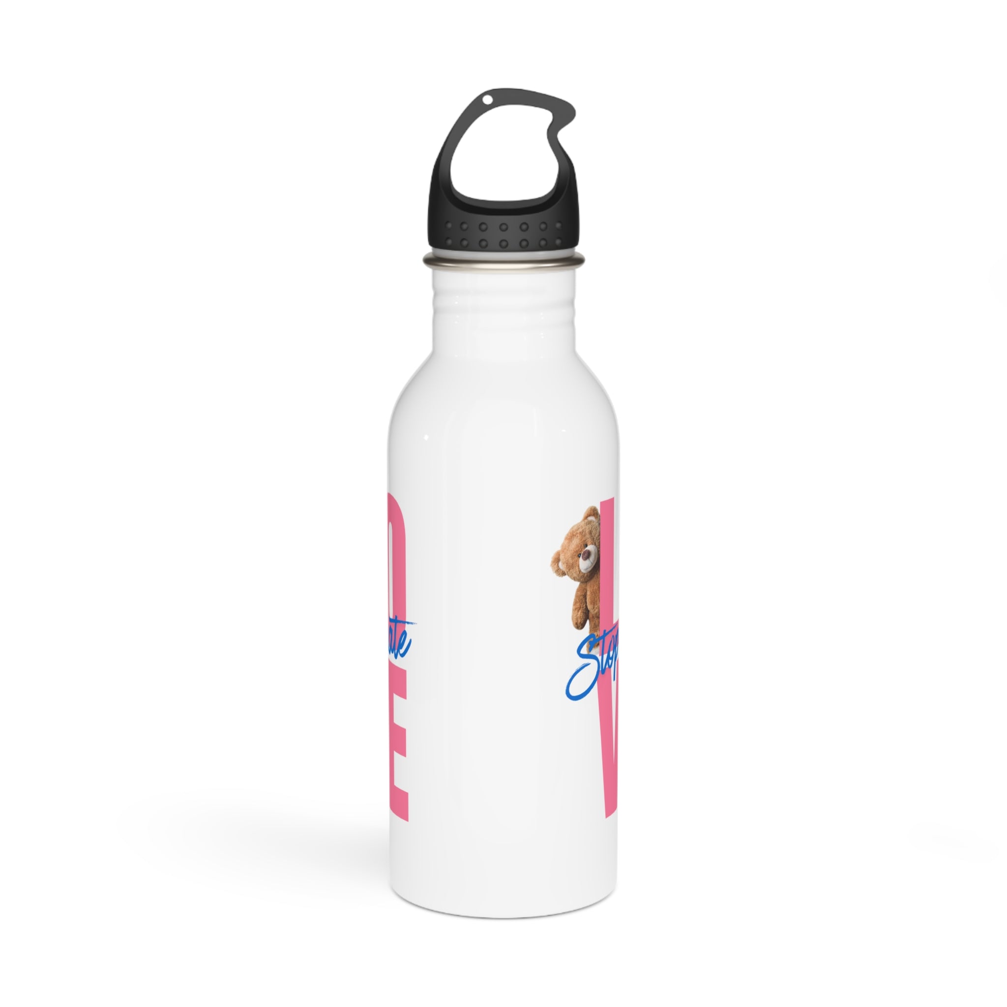 Stainless Water Bottle — 'LOVE Stop Hate' Pink Teddy Anti-Hate Bottle