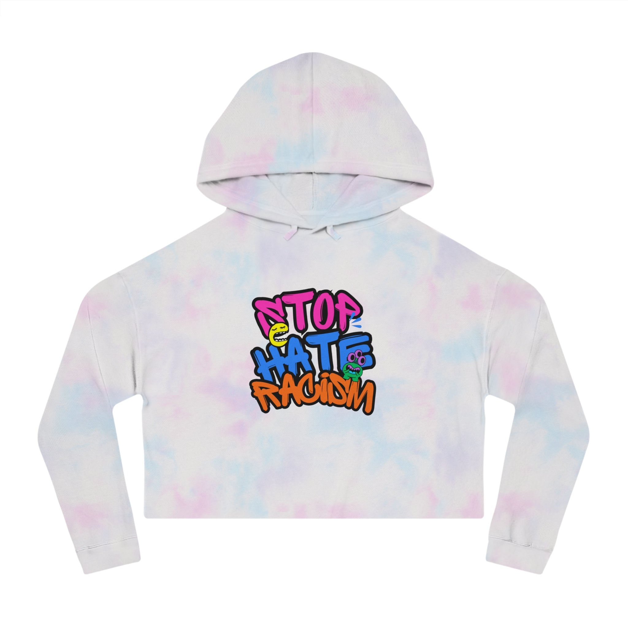 Cropped Hoodie "Stop Hate, Not People" Graffiti Anti-Racism Sweatshirt
