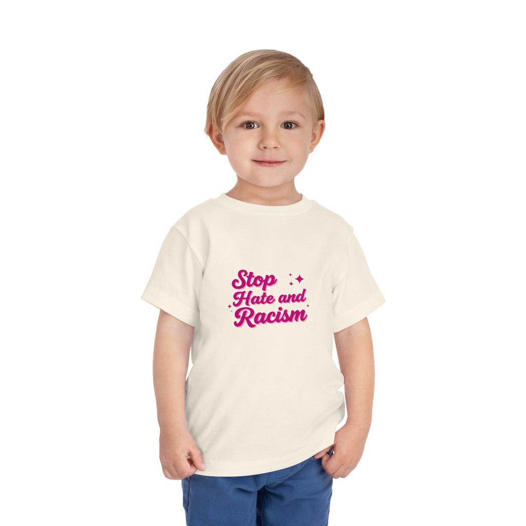 Toddler Tee "Stop Hate and Racism" — Pink Social Justice Kids Shirt