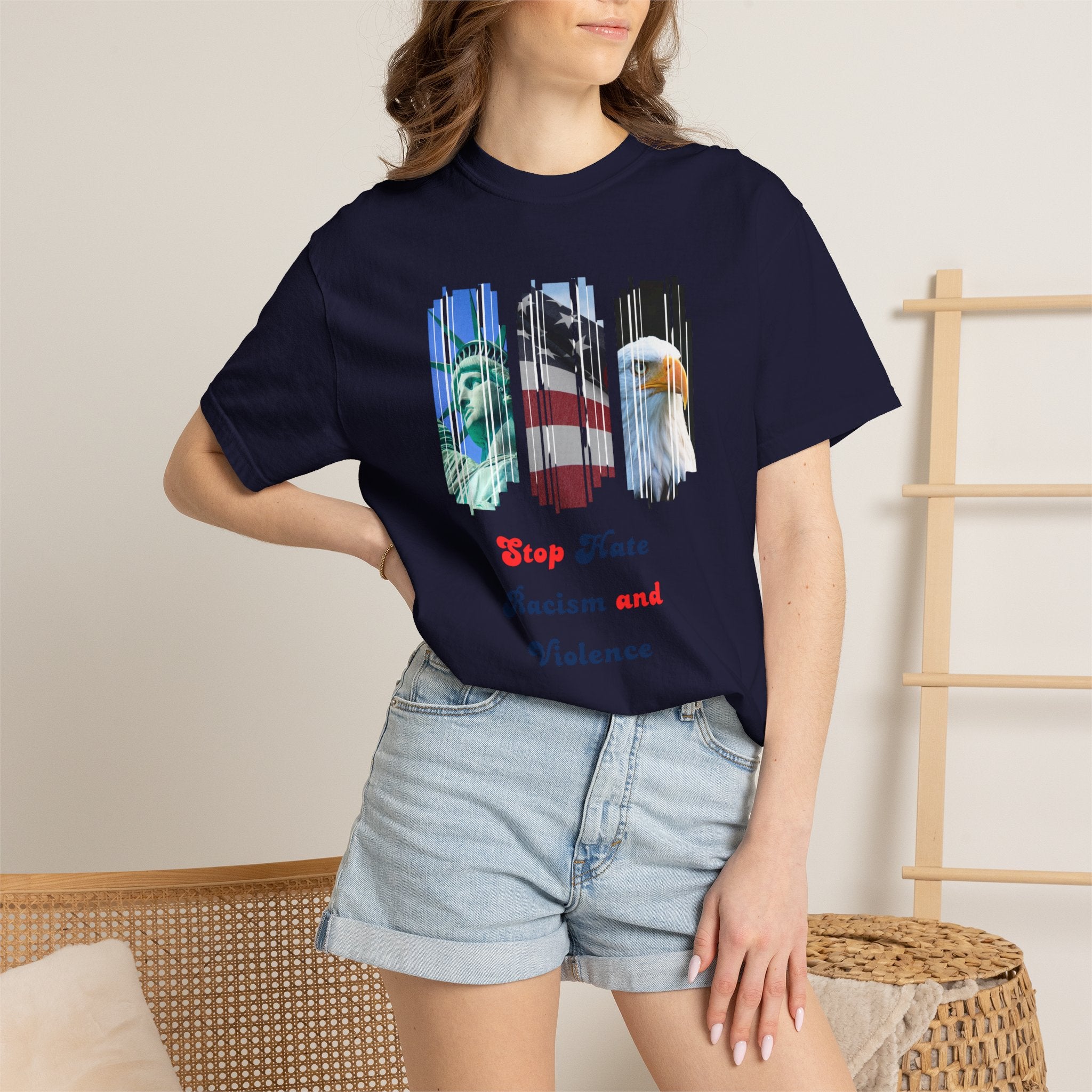 Patriotic 'Stop Hate Racism and Violence' T-Shirt