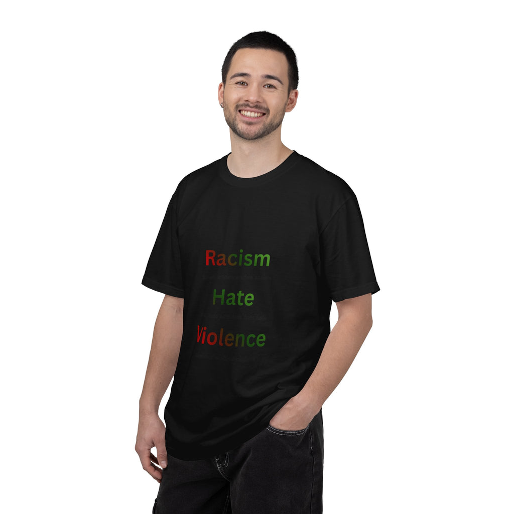 Christian Message T-Shirt — 'Racism Hate Violence' Anti-Hate Tee with John 14:6 Back Quote