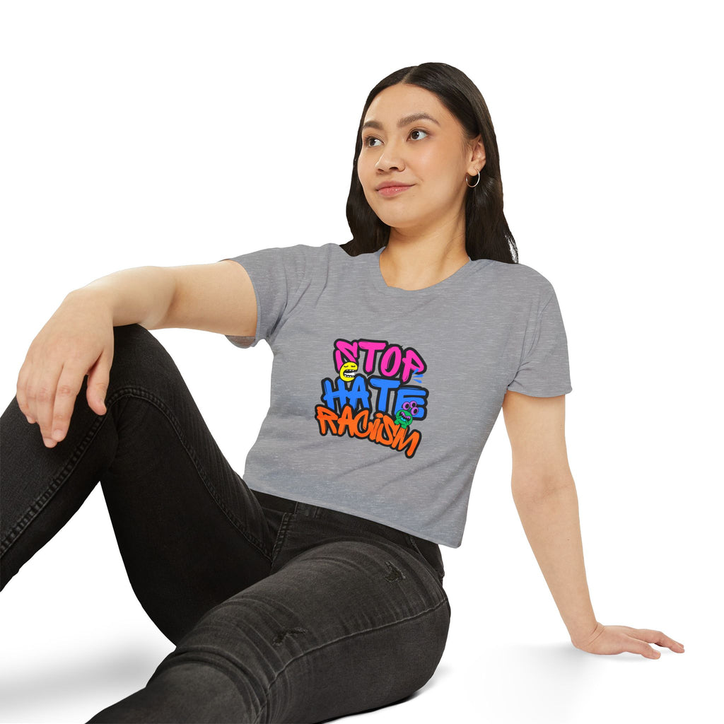 Crop Top — "Stop Hate Racism" Colorful Graffiti Festival Tee