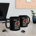 Stop Hate & Violence Black Mug — Red Rose Anti-Violence Coffee Cup (11oz/15oz)