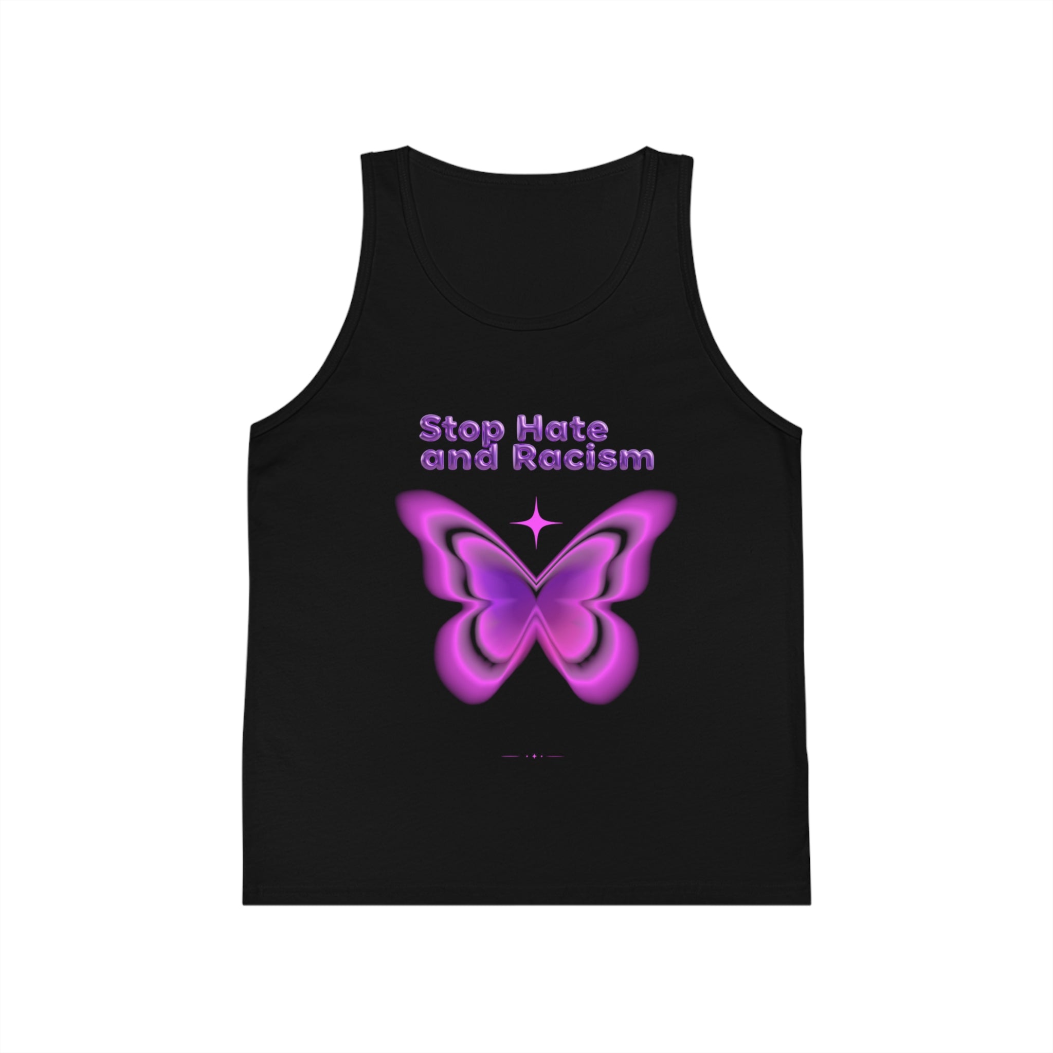 Kids Tank Top — "Stop Hate and Racism" Purple Butterfly Anti-Racism Tee