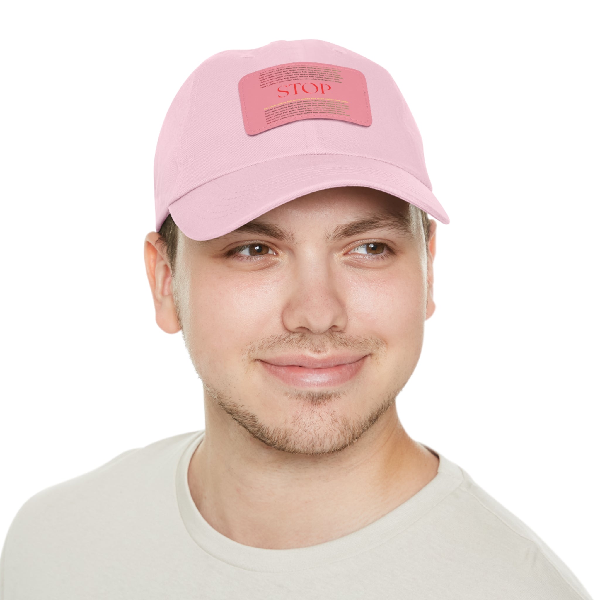 Leather Patch Dad Hat — 'STOP' Embossed Casual Baseball Cap