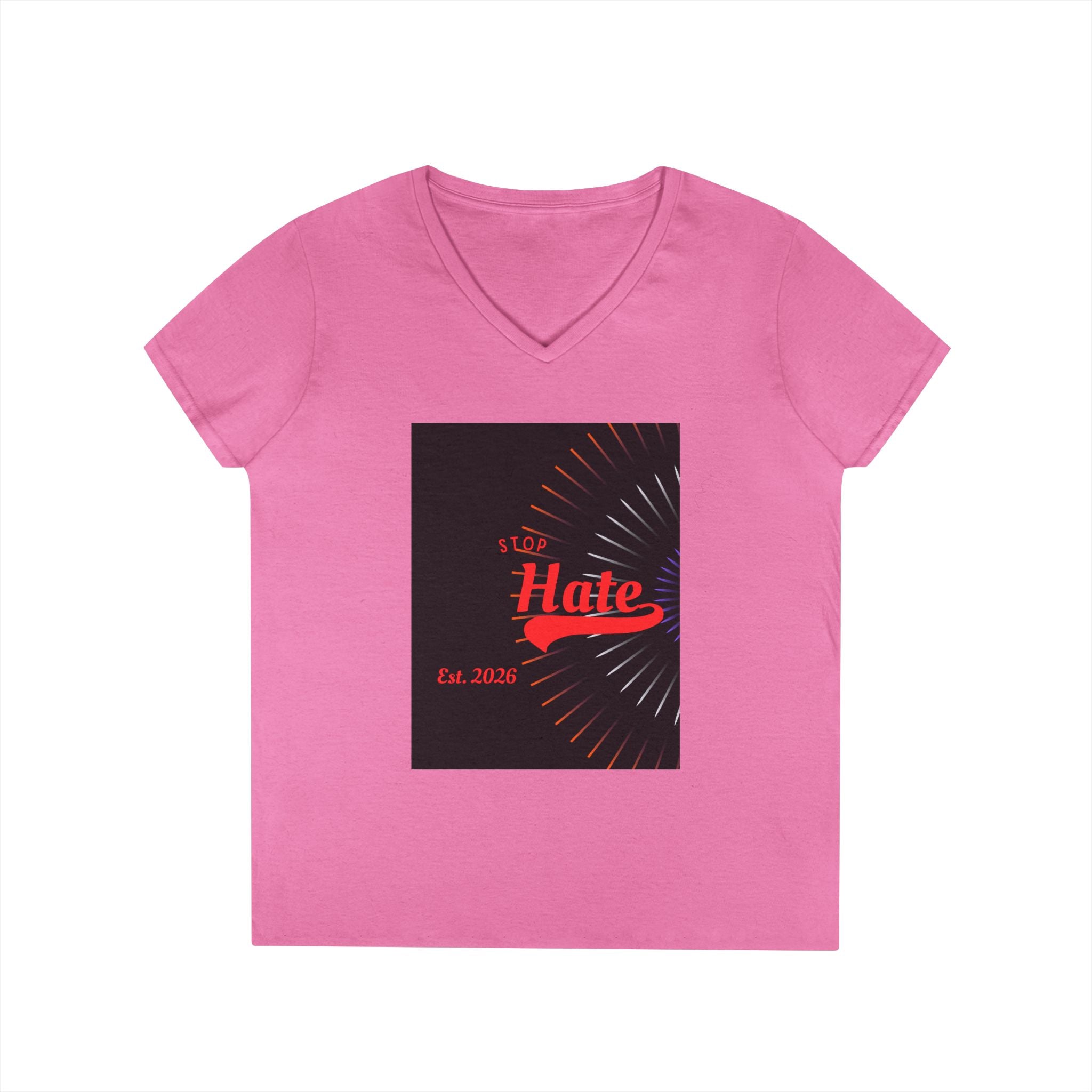 Ladies' V-Neck T-Shirt — Retro "Hate" Graphic Tee (Established 2023)