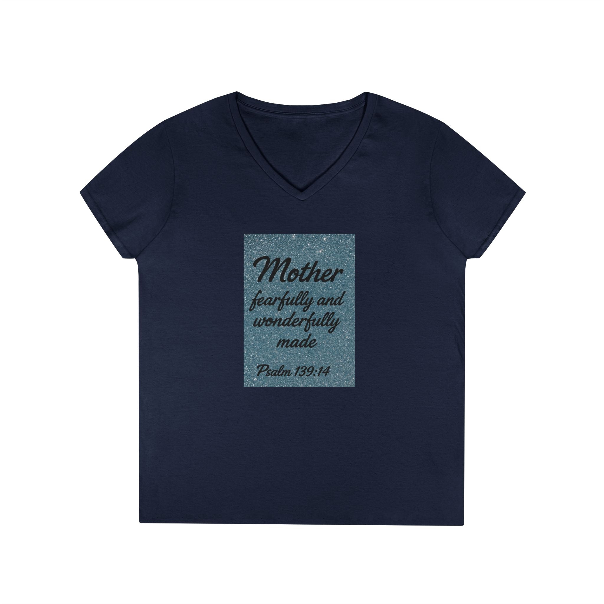 Mother 'Fearfully and Wonderfully Made' V‑Neck Tee — Psalm 139:14 Christian Mom Shirt