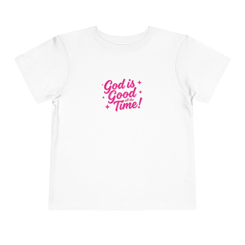 Toddler Tee – "God is Good Time" Pink Script Christian Kids Shirt