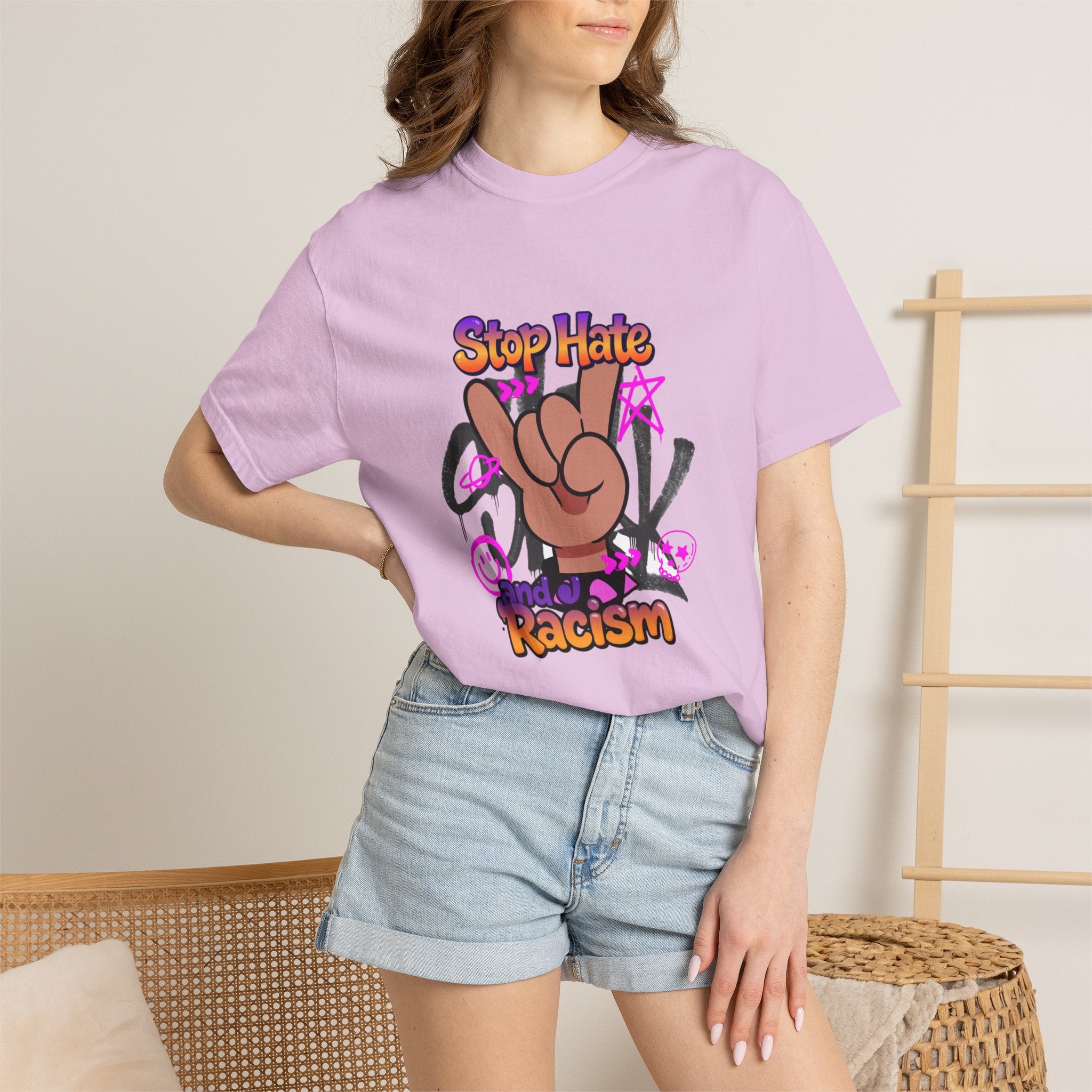 Stop Hate and Racism Graphic T-Shirt – Anti-Racism Solidarity Tee