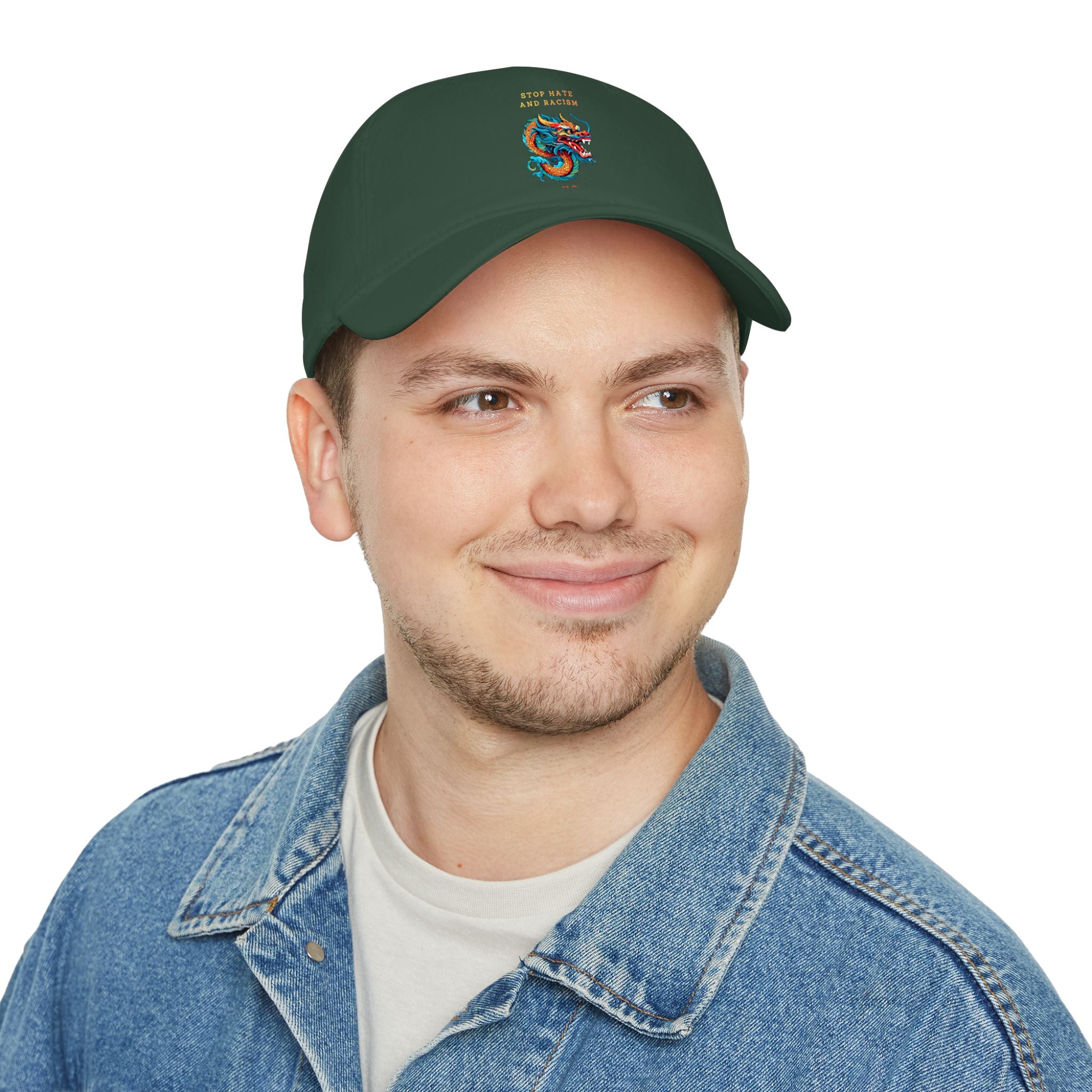 Red Dragon Baseball Cap - "Stop Hate and Racism" Embroidered Low Profile Hat