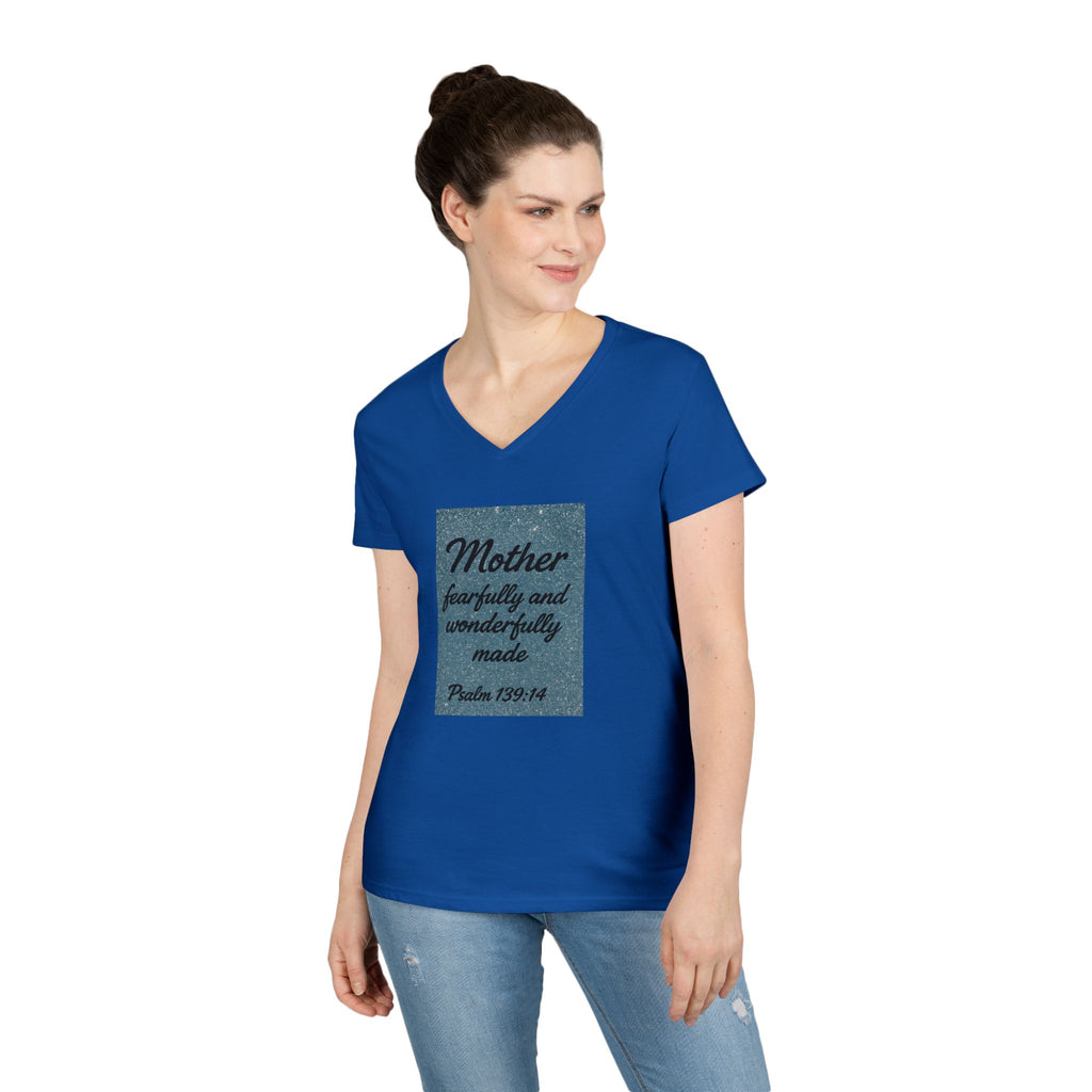 Mother 'Fearfully and Wonderfully Made' V‑Neck Tee — Psalm 139:14 Christian Mom Shirt