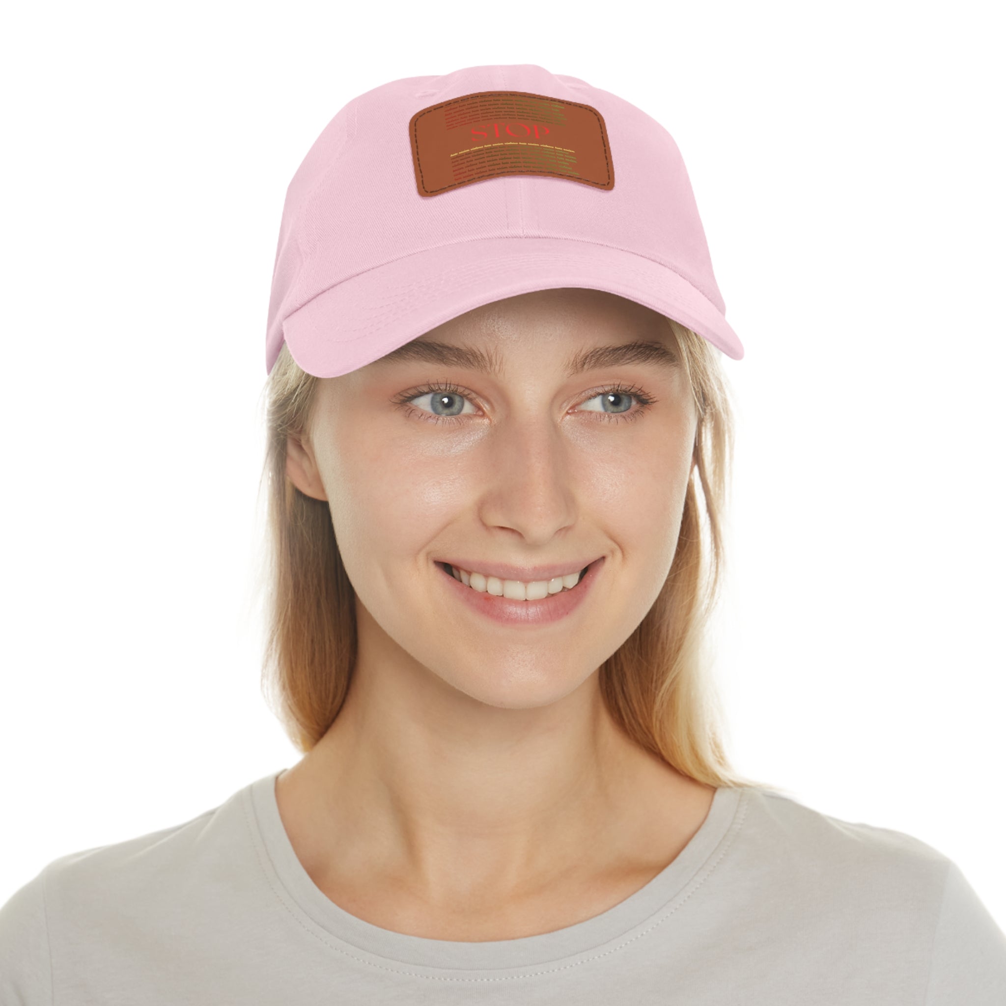 Leather Patch Dad Hat — 'STOP' Embossed Casual Baseball Cap