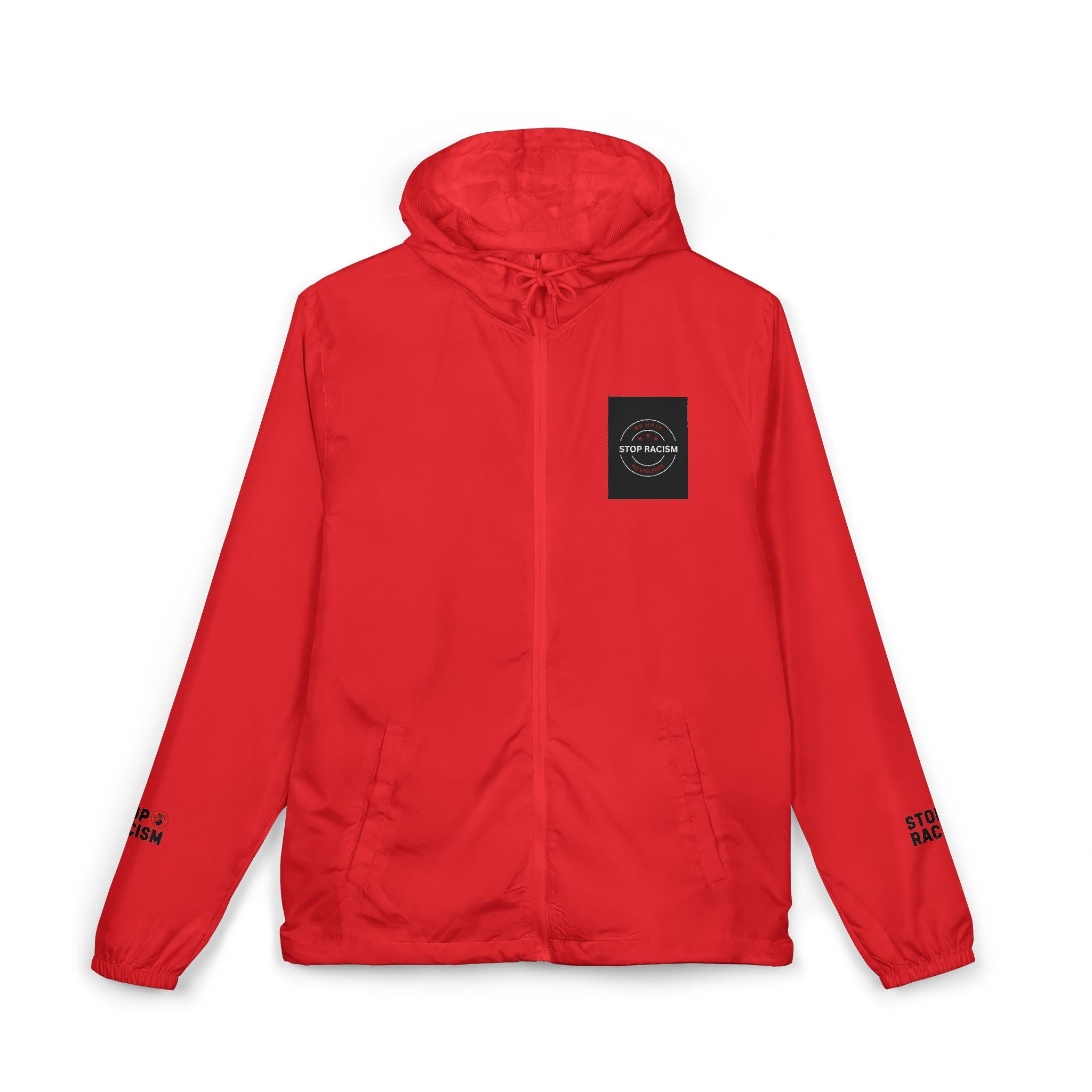 Windbreaker Jacket — Minimal White Camo Hooded Windbreaker with Small Chest Patch & Sleeve Logos