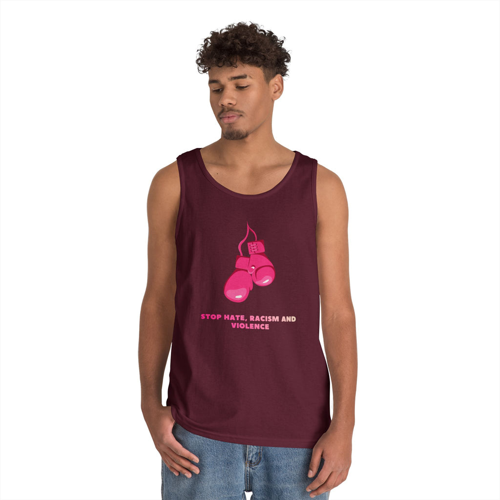 Pink Boxing Gloves Tank Top – “Stop Hate, Racism and Violence” Graphic Tank