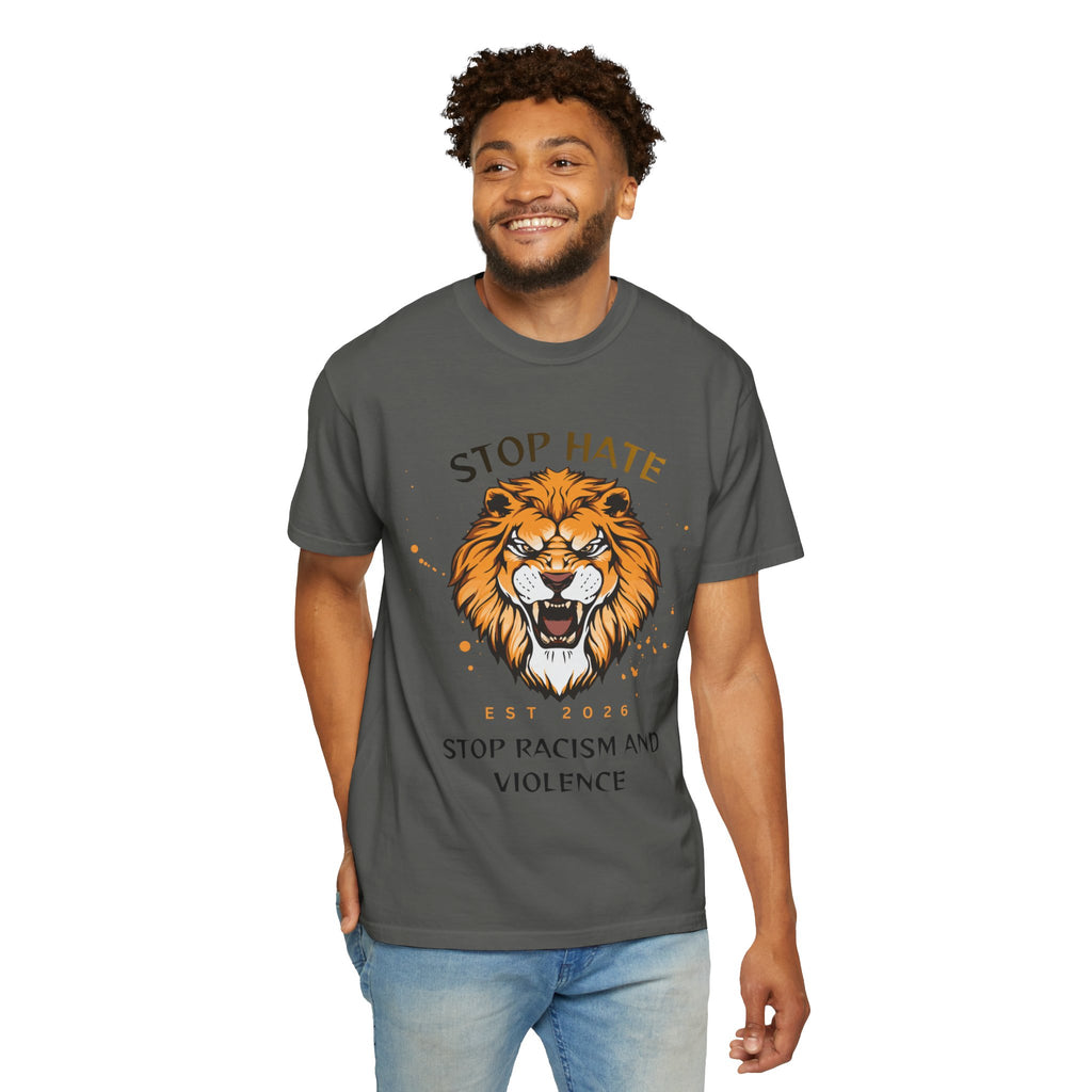 Stop Hate Lion T-Shirt — "Stop Racism and Violence" Statement Tee