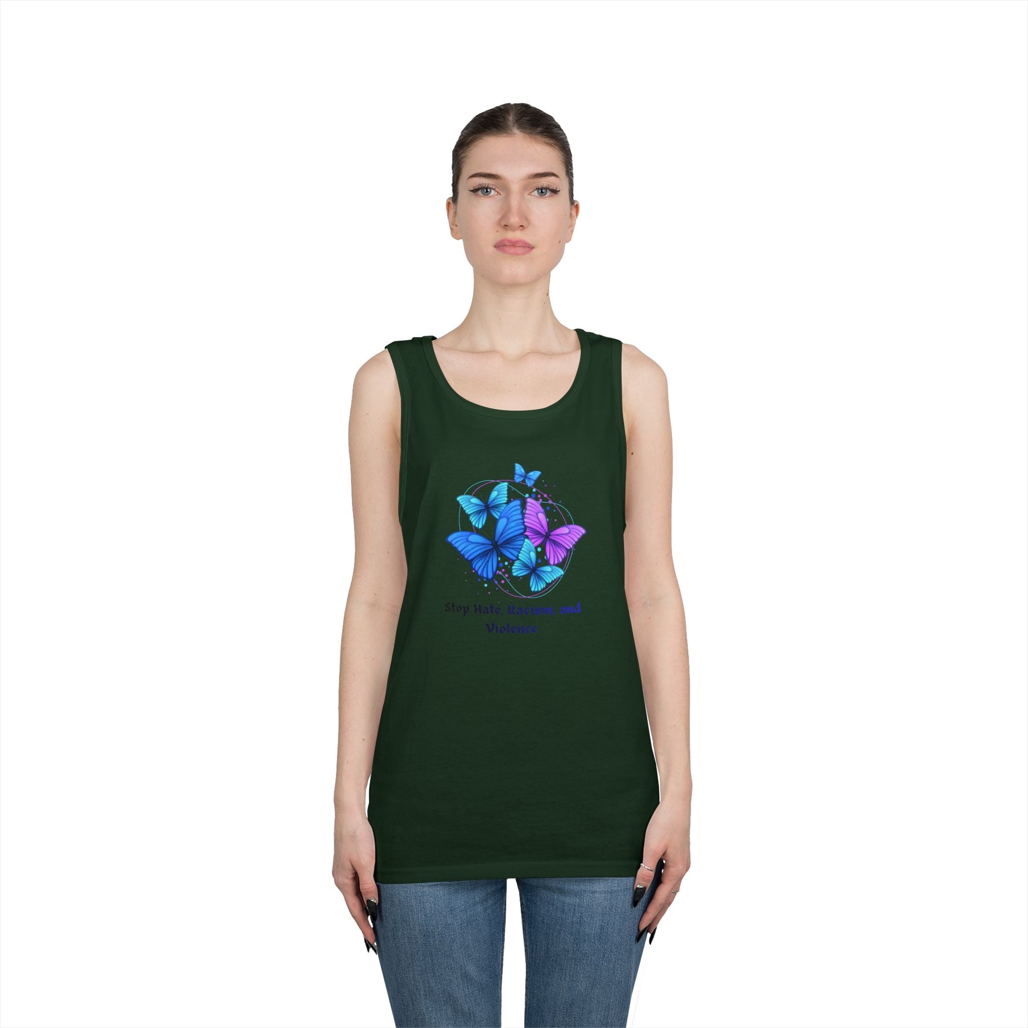 Butterfly Peace Tank Top — "Stop Hate, Racism, and Violence" Graphic Tank