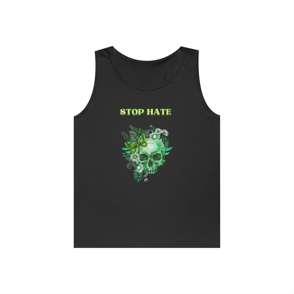 Stop Hate Skull Tank — Green Floral Skull Tank Top
