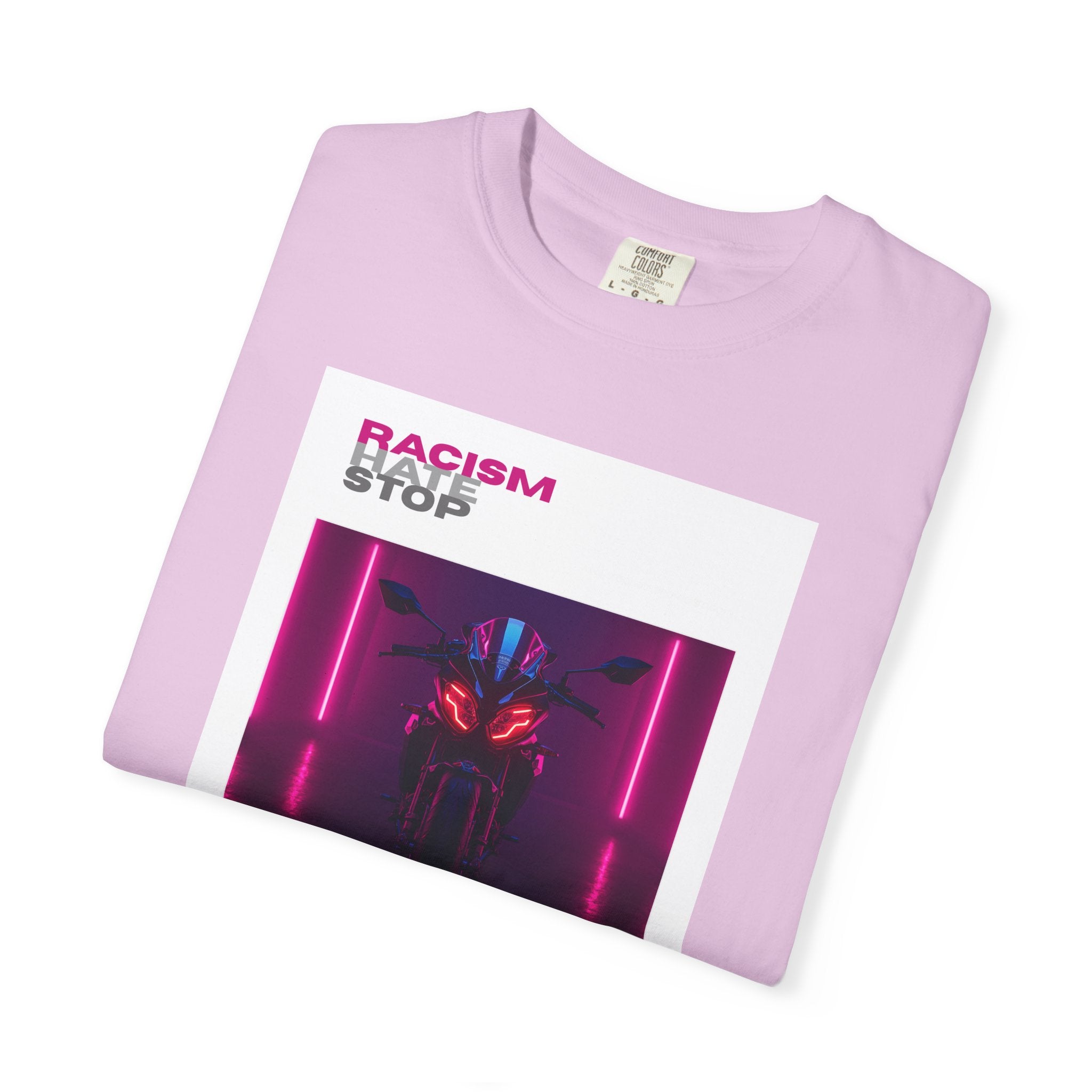 Anti-Racism Graphic T-Shirt — “Racism Stop” Neon Robot Design