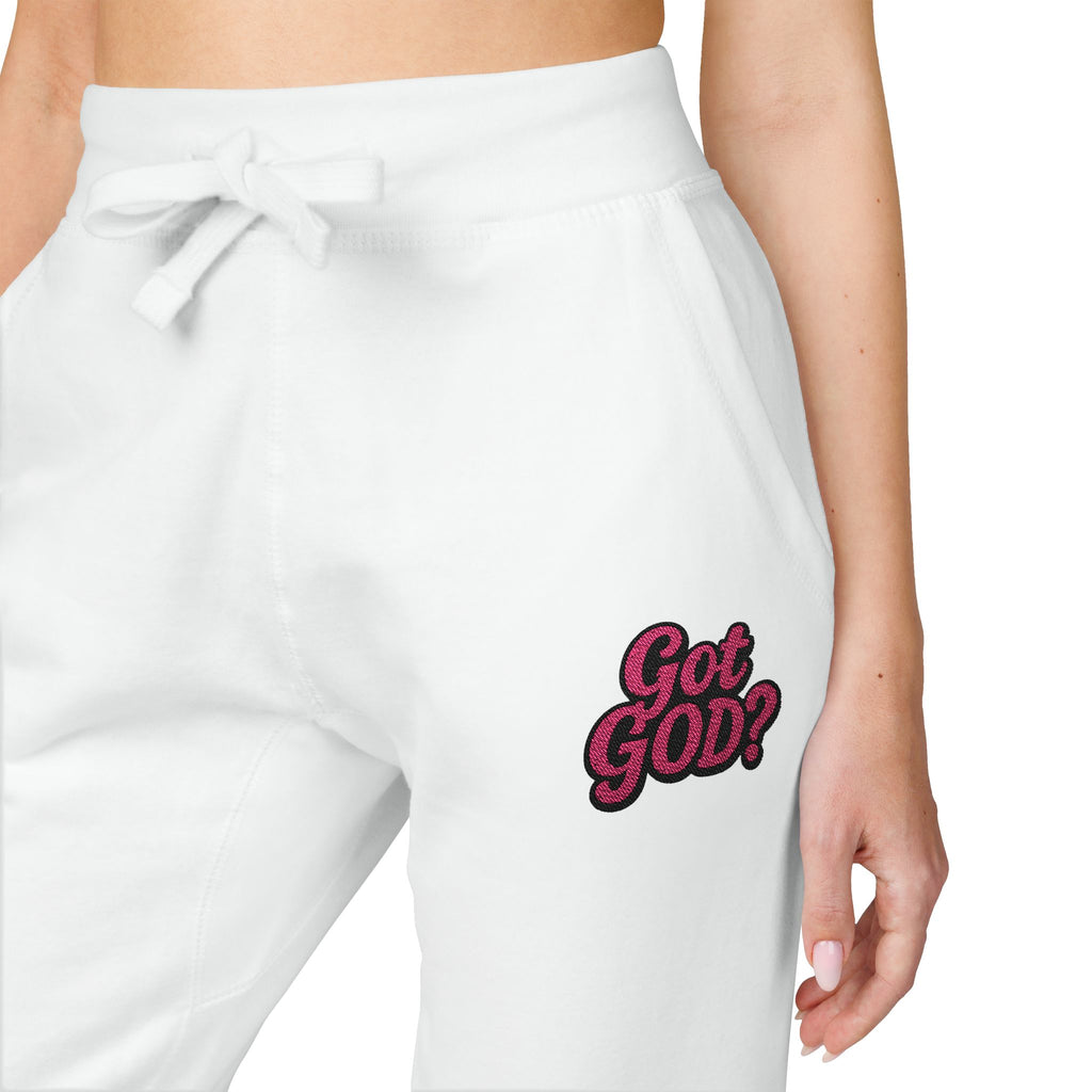 Embroidered 'Get Yours' Fleece Sweatpants — Cozy White Joggers