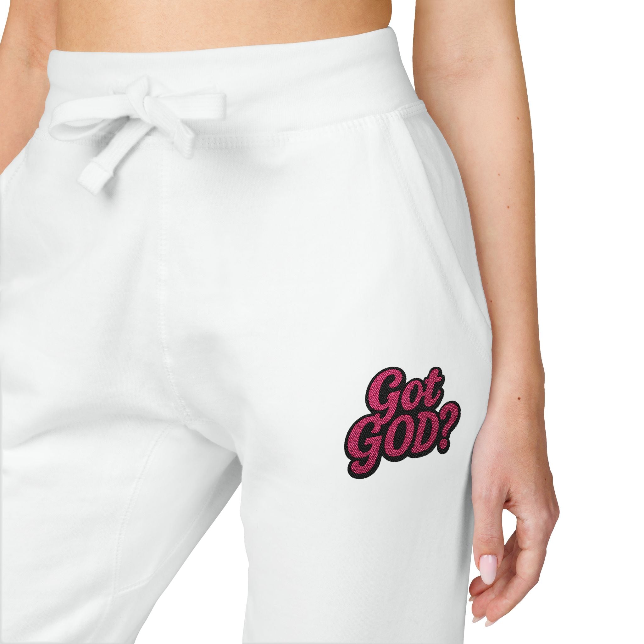 Embroidered 'Get Yours' Fleece Sweatpants — Cozy White Joggers