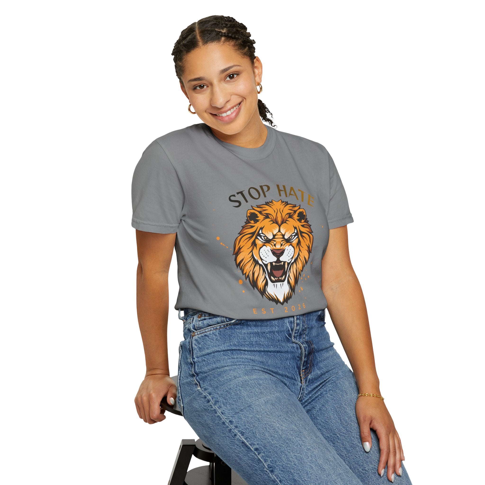 Stop Hate Lion T-Shirt — "Stop Racism and Violence" Statement Tee