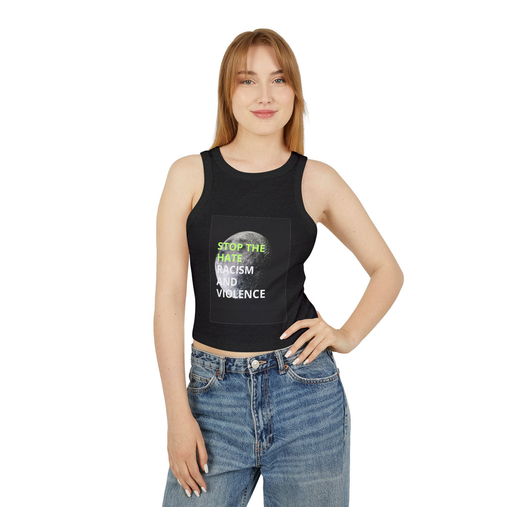 Stop the Hate Racer Tank Top — Anti-Racism Graphic Crop Tank