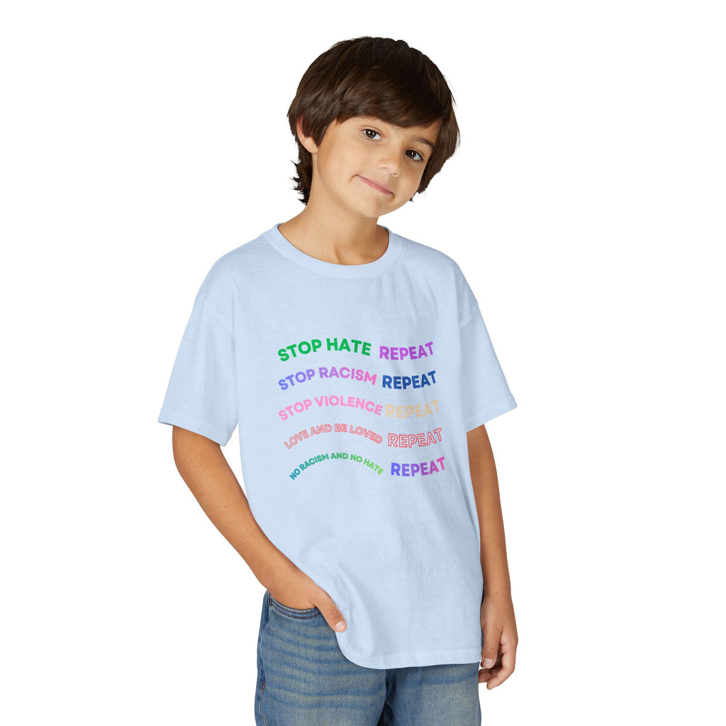 Youth T‑Shirt — "Stop Hate Repeat" Rainbow Anti-Bullying Tee