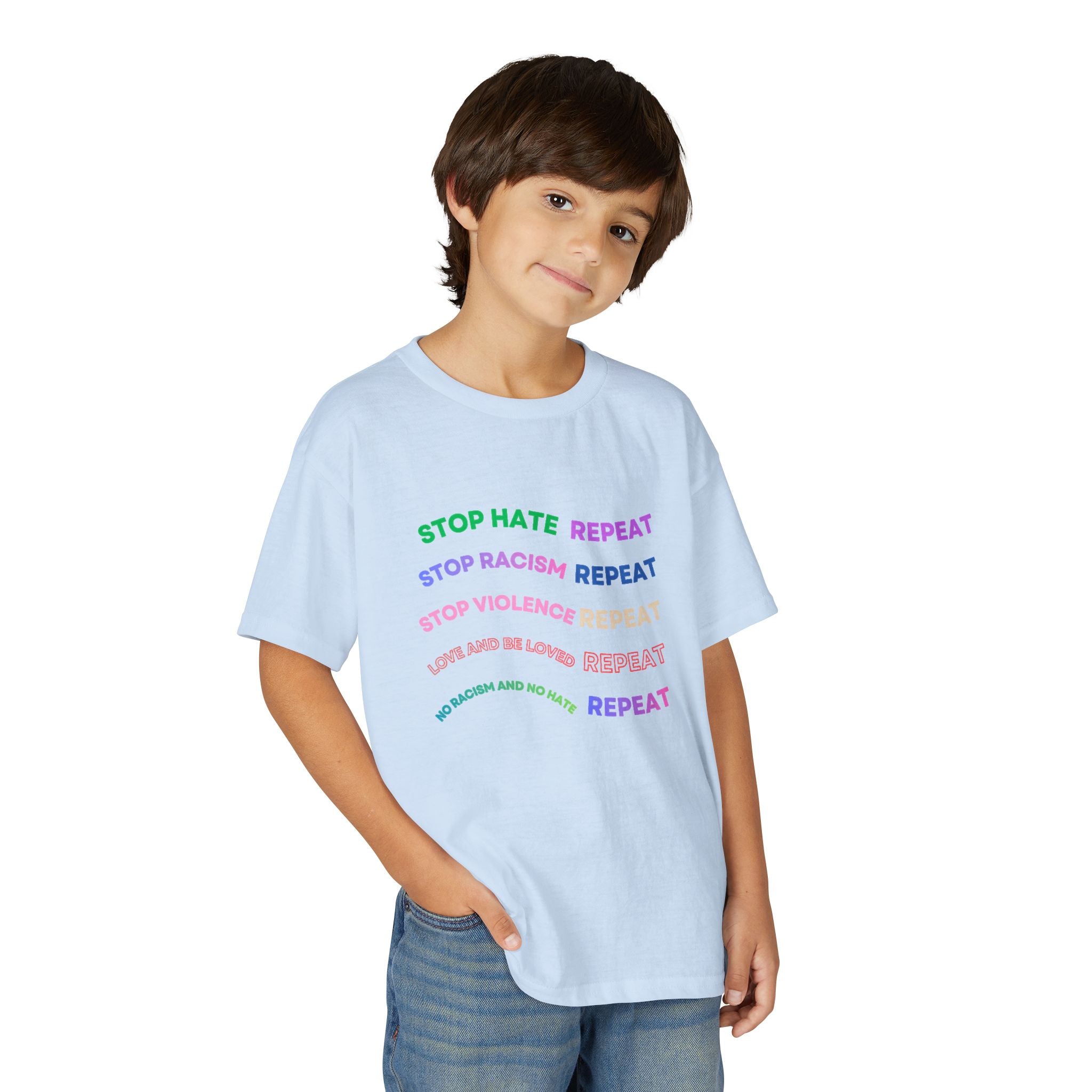 Youth T‑Shirt — "Stop Hate Repeat" Rainbow Anti-Bullying Tee