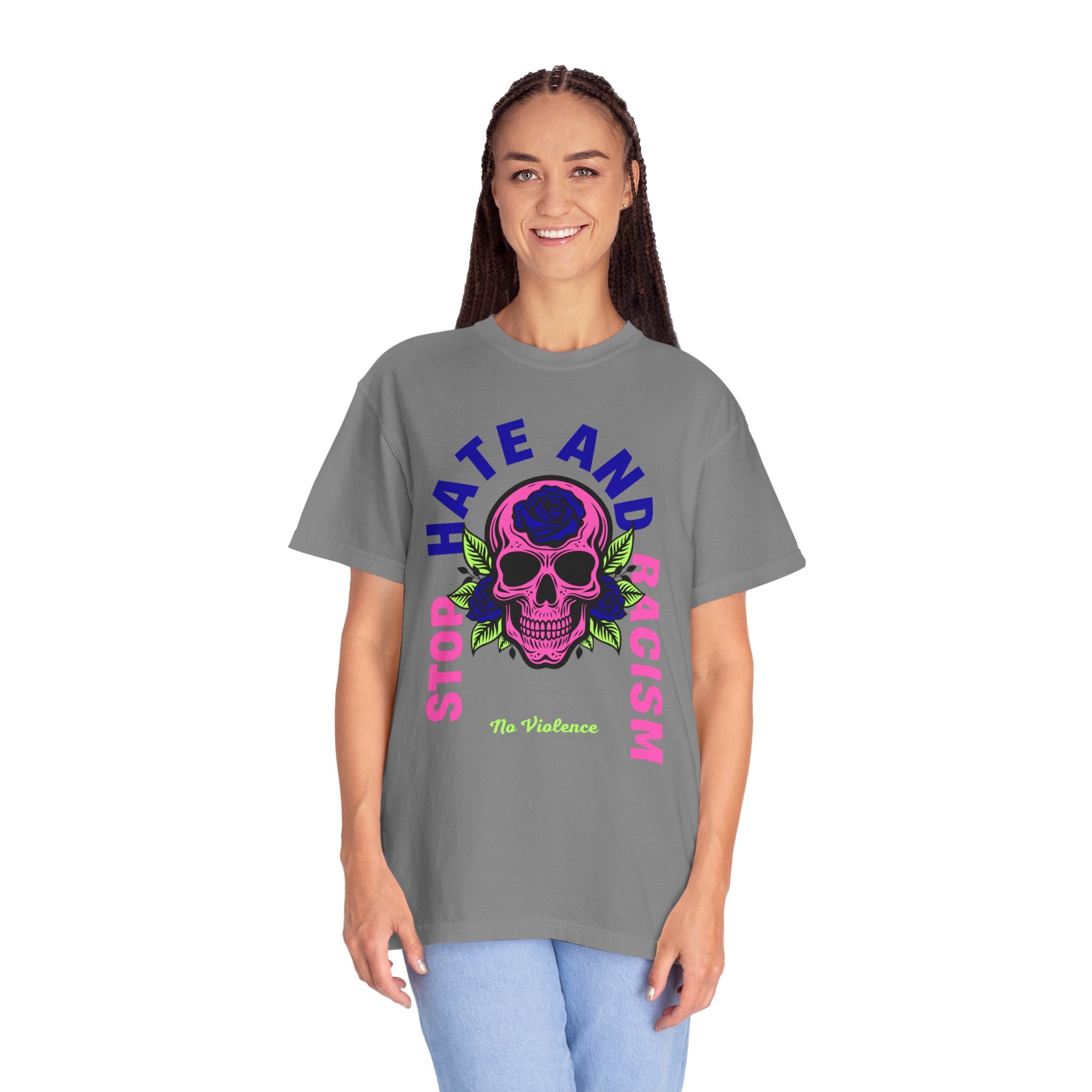 Stop Hate and Racism Skull T-Shirt — Anti-Racism Statement Tee