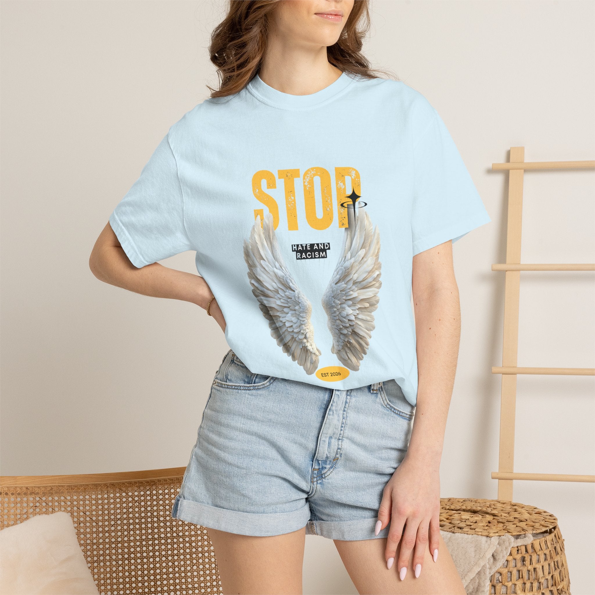 Angel Wings "STOP" Graphic T‑Shirt