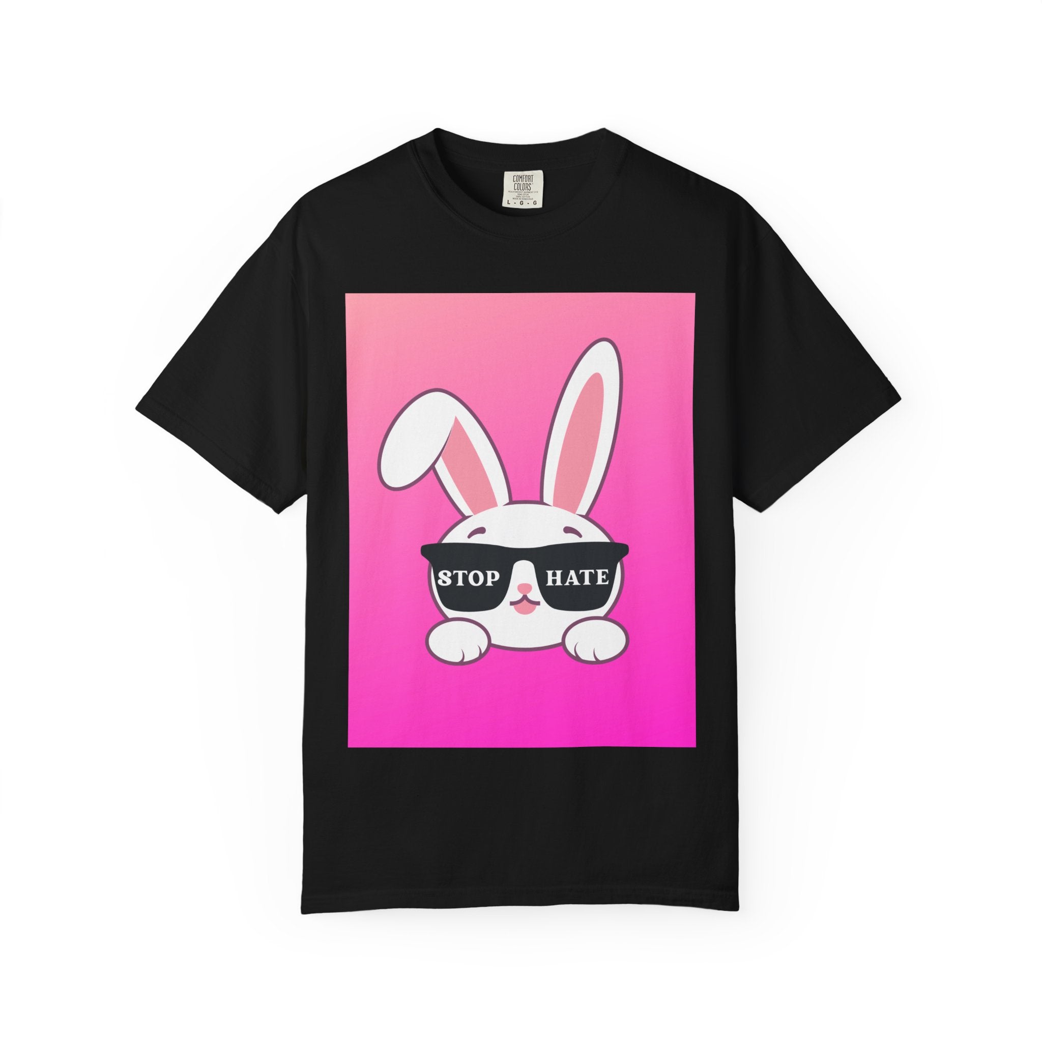 Stop Hate Bunny T‑Shirt — Pink Gradient Anti‑Hate Tee
