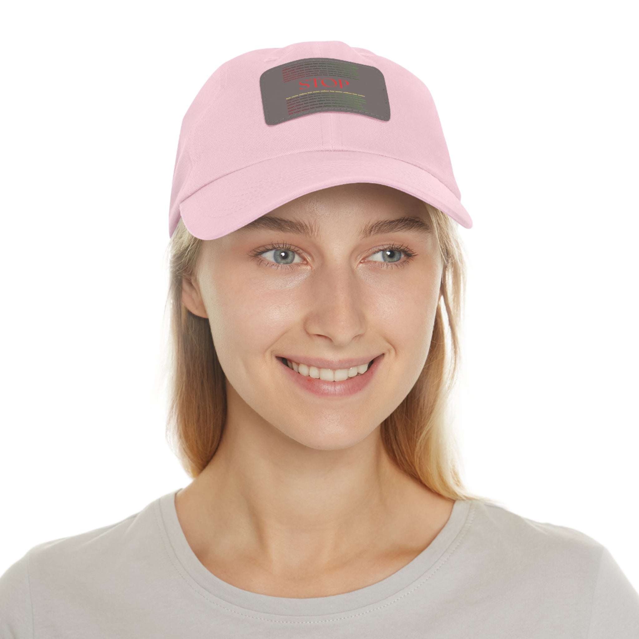 Leather Patch Dad Hat — 'STOP' Embossed Casual Baseball Cap