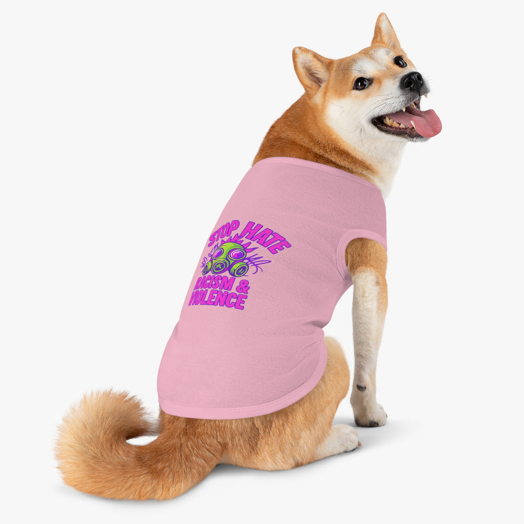 Pet Tank Top — "Stop Hate: Racism & Violence" Neon Gas Mask Anti-Racism Tee for Dogs