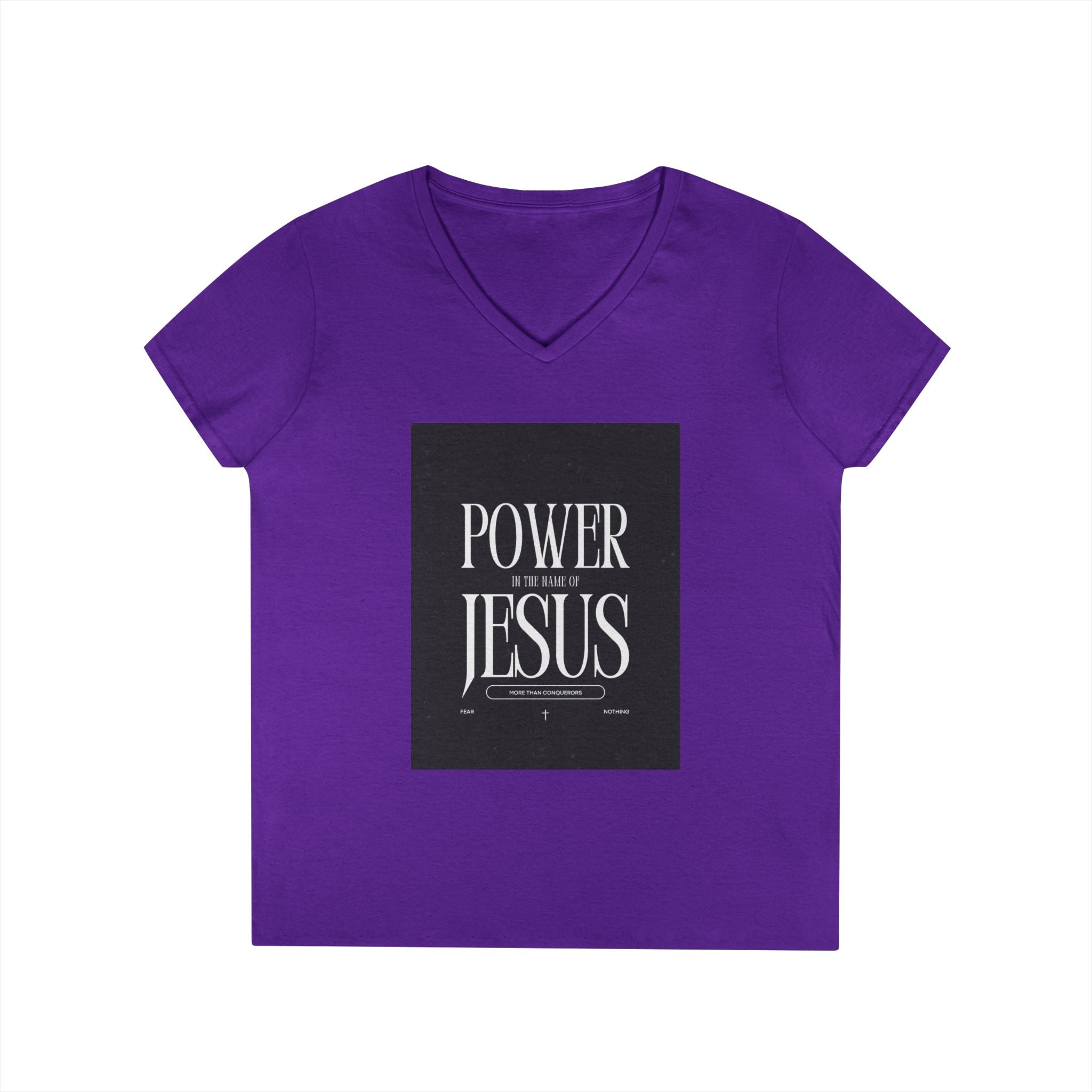 Power of Jesus Ladies' V-Neck T-Shirt — Inspirational Christian Faith Tee