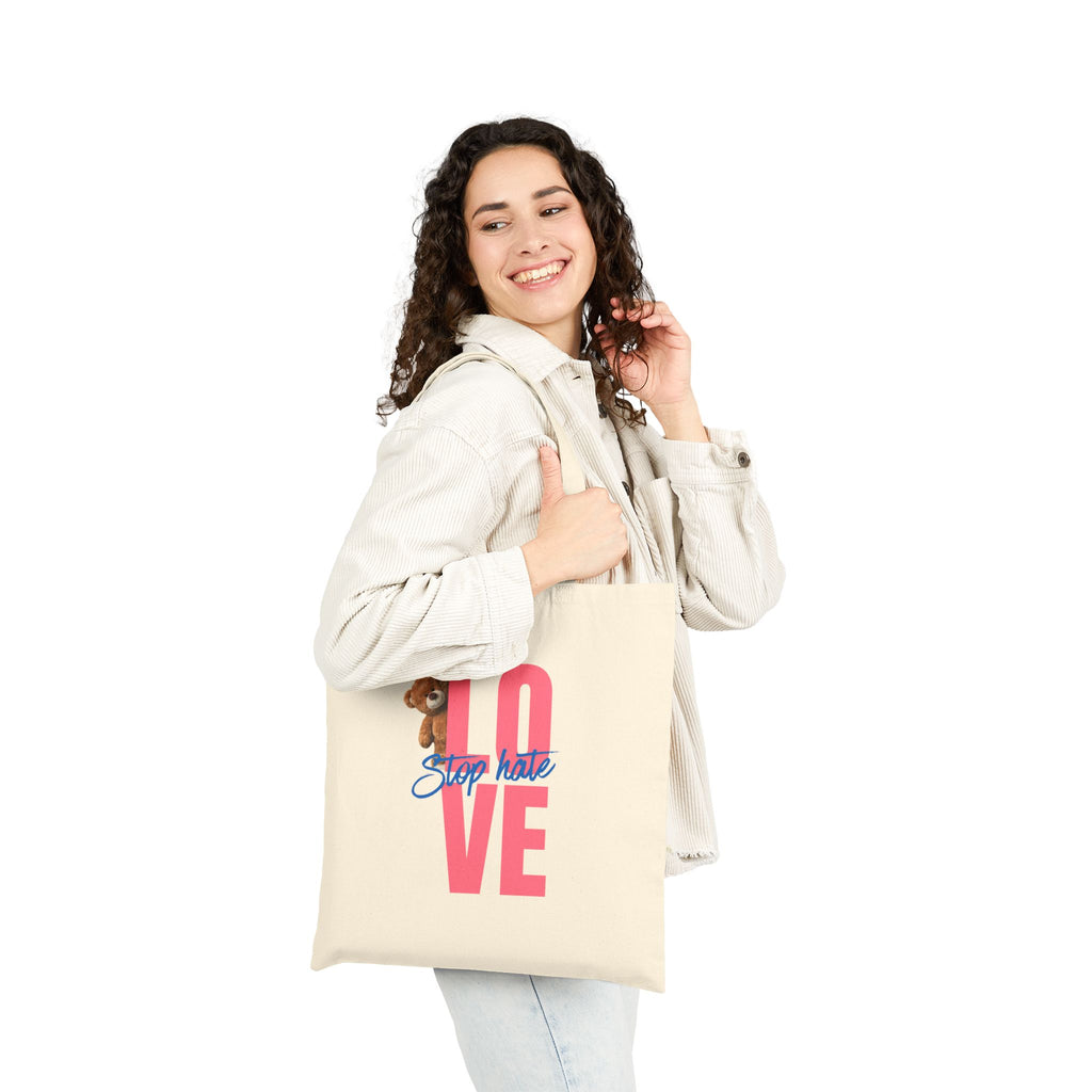 Love Tote Bag — Pink "LOVE" Design with Teddy & "Stop Hatin'" Script