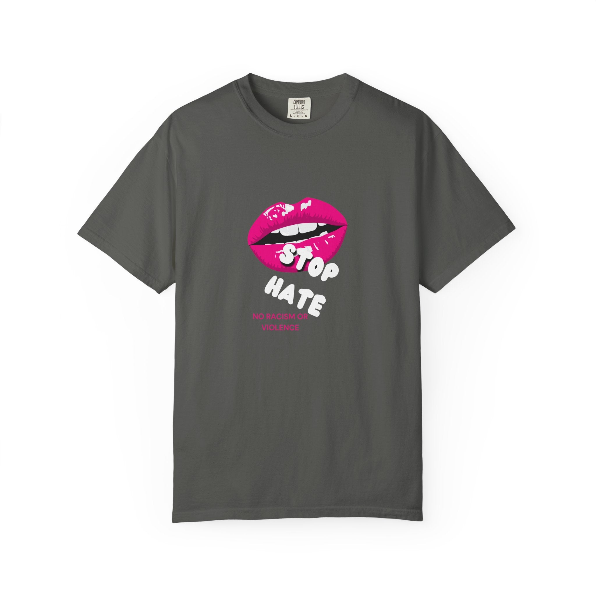 T-Shirt — Pink Lip 'Stop' Graphic Tee (No Racism or Violence)