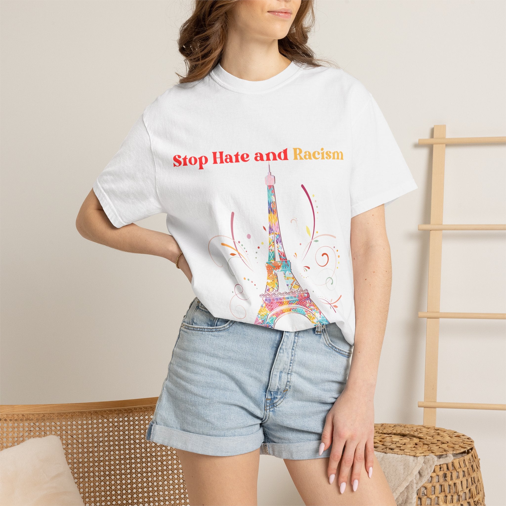 Stop Hate and Racism Eiffel Tower T-Shirt