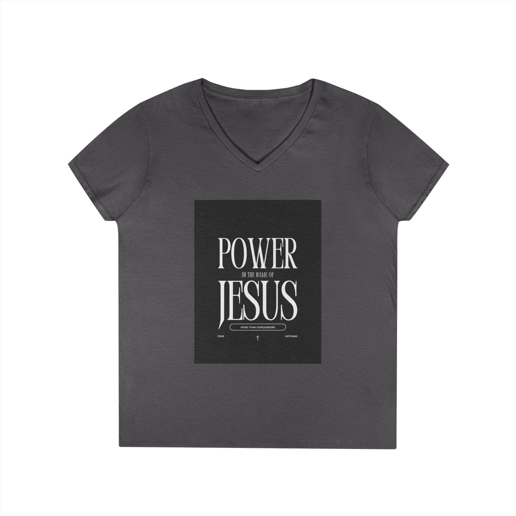 Power of Jesus Ladies' V-Neck T-Shirt — Inspirational Christian Faith Tee