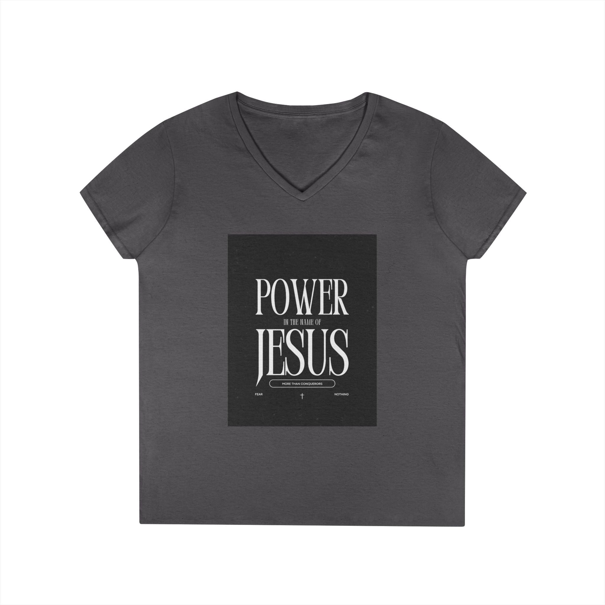 Power of Jesus Ladies' V-Neck T-Shirt — Inspirational Christian Faith Tee