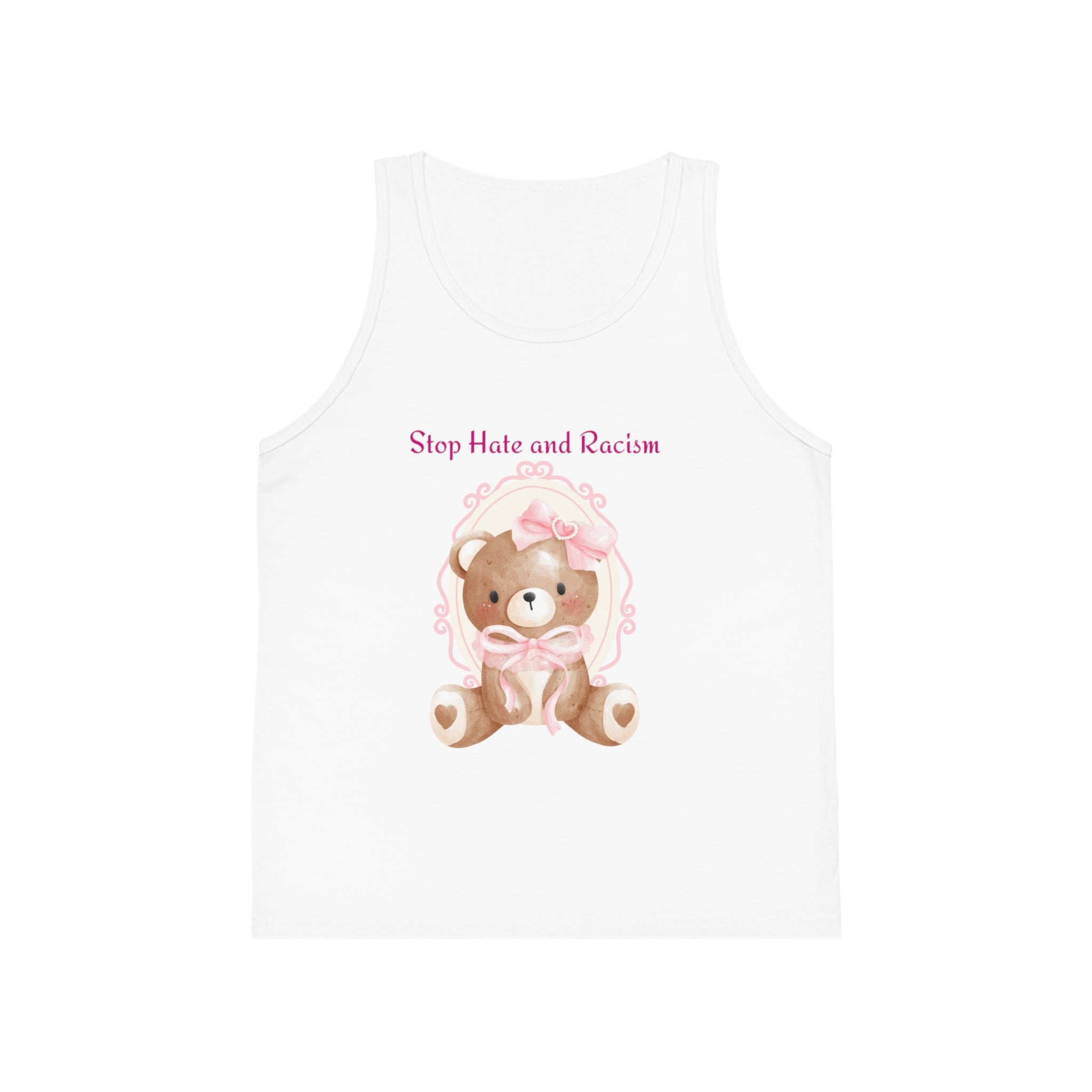 Kids Tank Top — "Stop Hate and Racism" Teddy Bear Graphic
