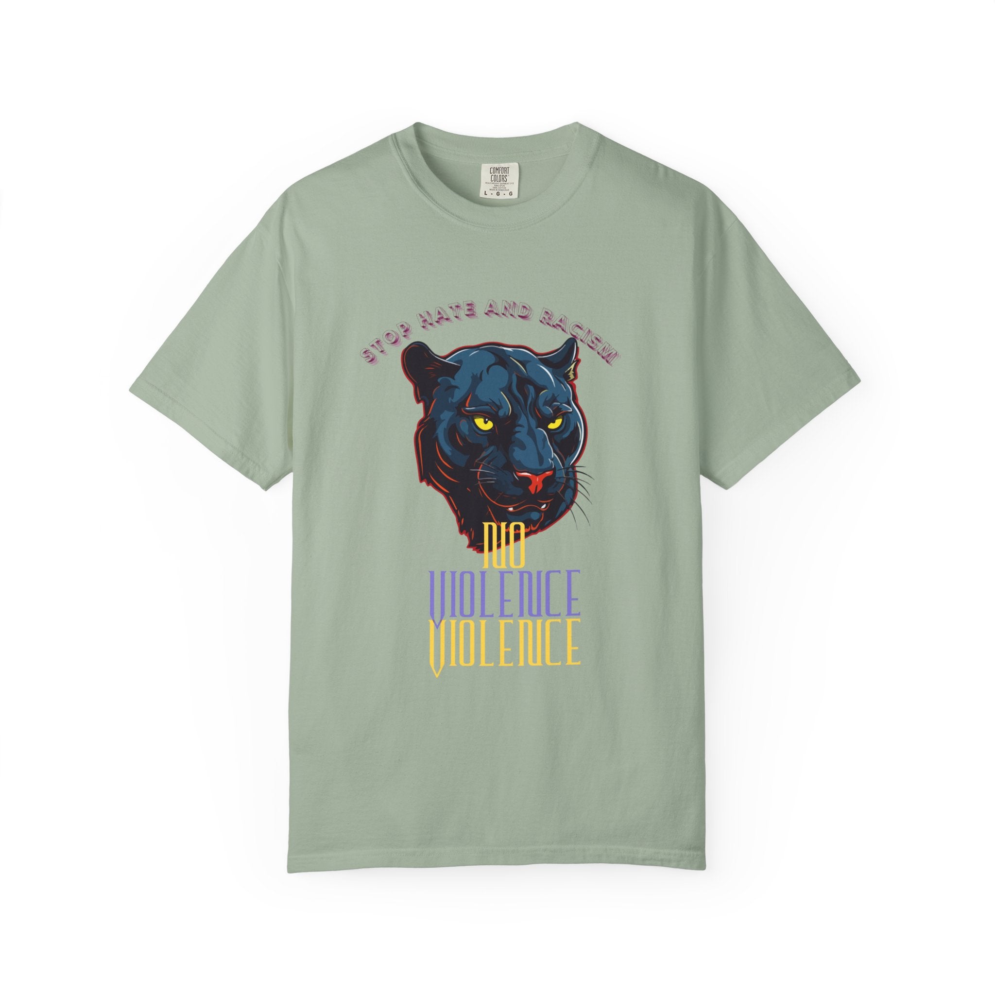 No Violence Panther T-Shirt — Graphic Animal Tee with 'No Violence' Text