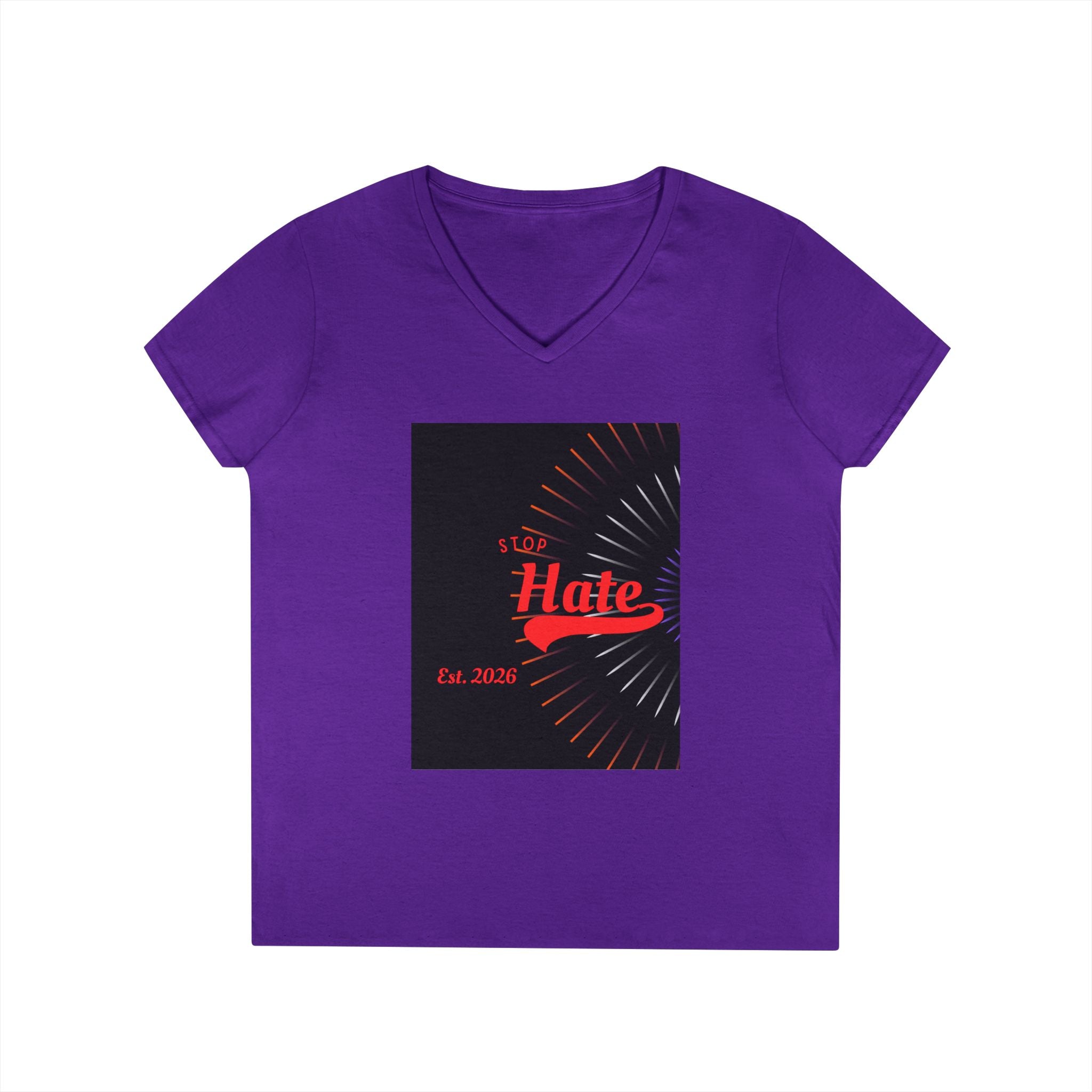 Ladies' V-Neck T-Shirt — Retro "Hate" Graphic Tee (Established 2023)